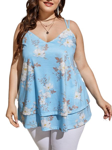 

plus floral layered hem cami v7lf#, Black