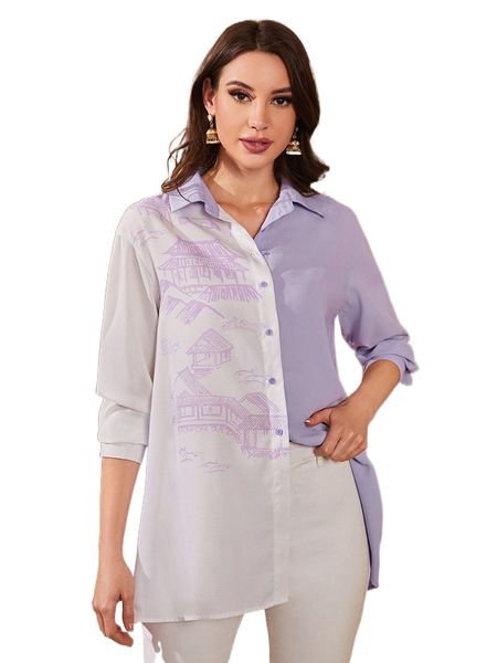 

colorblock button front blouse l2ag#, White