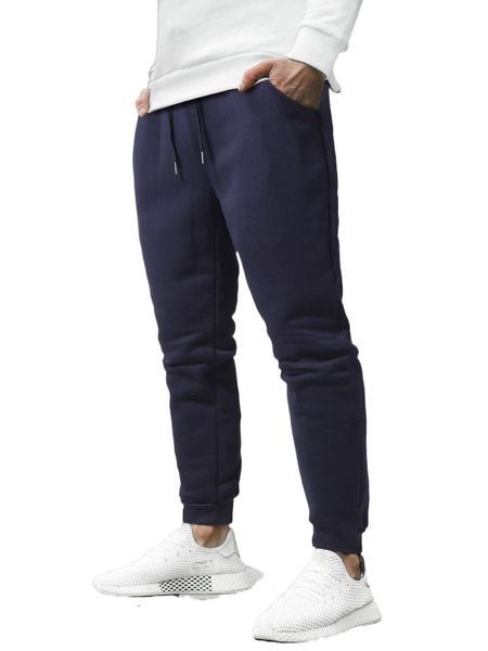 

men solid drawstring waist slant pocket sweatpants a21i#, Black