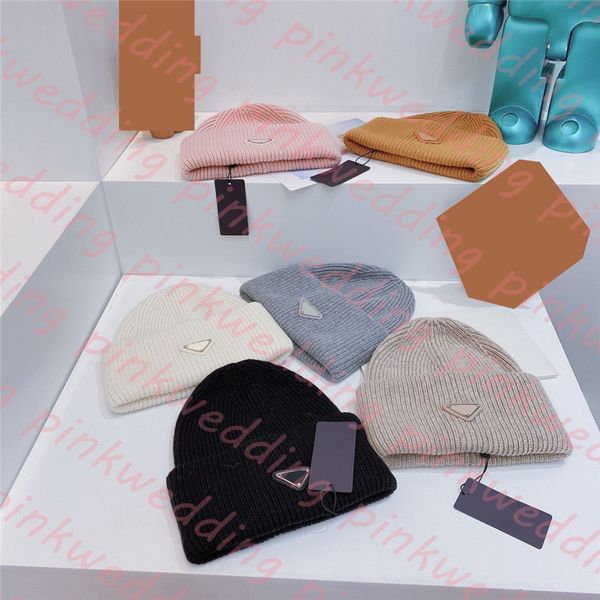 

autumn winter thick knitted hat warm wool beanie hat simple triangle badge skull cap classic design beanies, Blue;gray