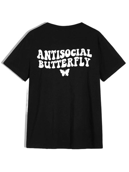 

men butterfly & letter graphic tee m3ob#, White;black