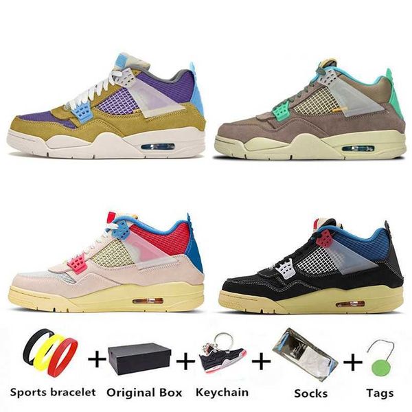

2021 union x jumpman 4 mens basketball shoes fashion 30th anniversary 4s men desert moss turquoise blue dark iris taupe haze trainers sports, Black