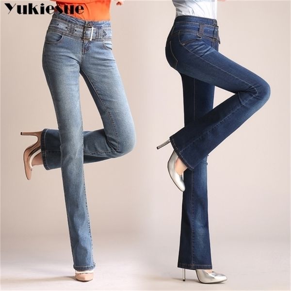 Plus size 26 33 Skinny New Autumn Flare Blue Jeans Woman com calça de cintura alta feminino calça jeans Mulheres 210412