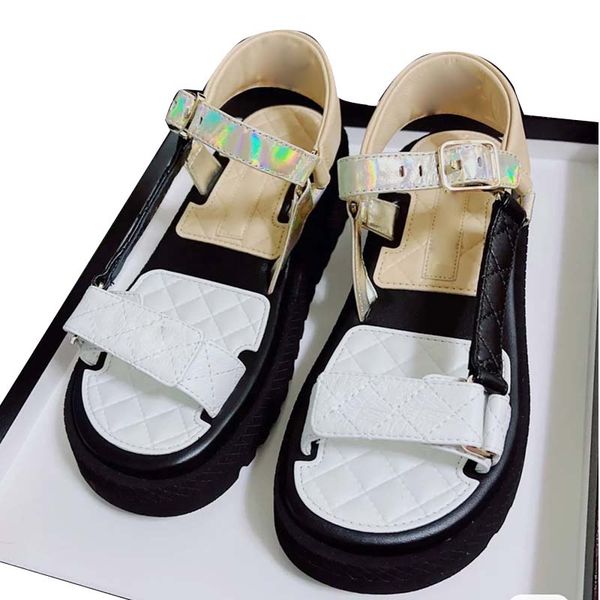 

womens sandals buckle metal slides platform calfskin fashion slippers beach designer retro shoes calssic mules flip flops luxury loafers hee, Black
