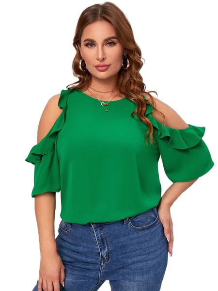 

plus cold shoulder ruffle detail v7xp#, Black