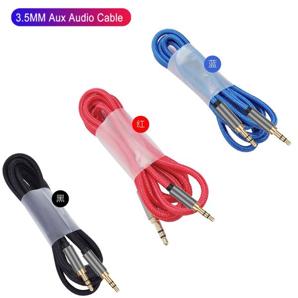 Cavo audio intrecciato da 3,5 mm maschio-maschio a 3 poli da 1,5 m Cavi AUX Linea audio universale per auto in tessuto intrecciato