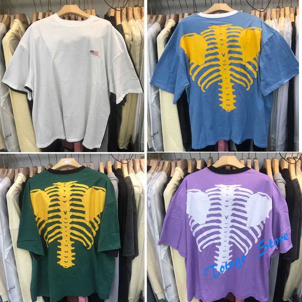 

hip-hop loose skeleton bone printing kapital t-shirt men women badge embroidery kapital tee purple gray, White;black