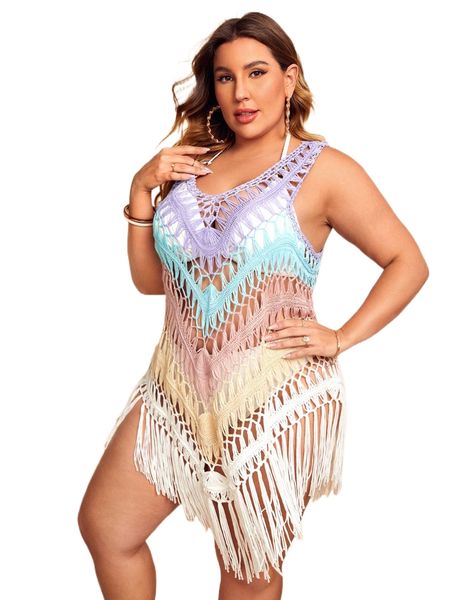 

plus striped open stitch cover up e4hg#, Black