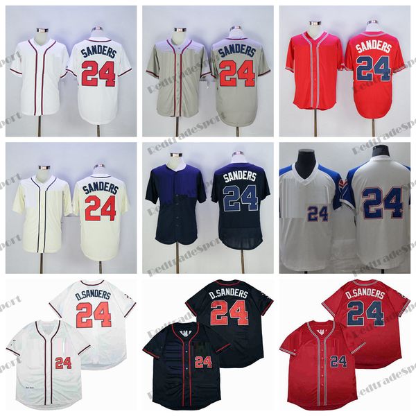 

mens deion sanders 24 baseball jerseys vintage red white grey atlanta d.sanders stitched shirts 30th patch, Blue;black