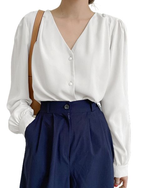 

dazy bishop sleeve button front blouse s341#, White