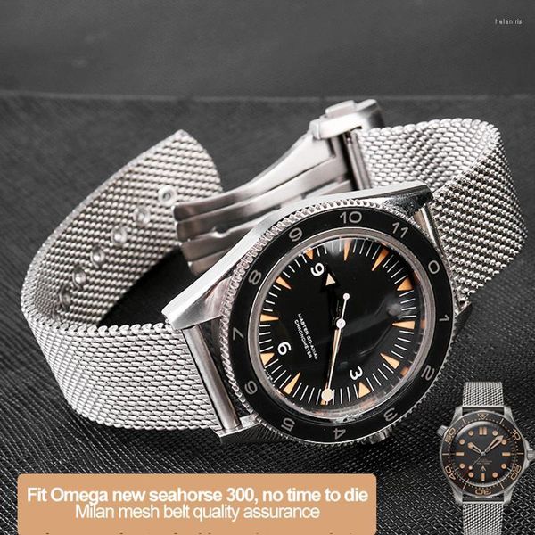 Uhrenarmbänder 20 mm Armband Mesh-Armband Faltschließe Edelstahl Universal-Uhrenarmband Logo passend für Omega-Uhrenarmband-Zubehör Hele22