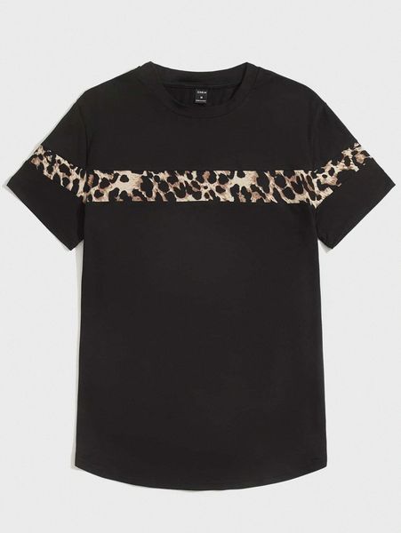 

men leopard paneled tee m698#, White;black