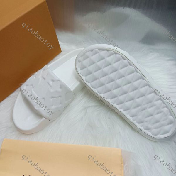 

designer black embossed rubber waterfront slippers waterproof women comfort sandals letter embossing flat slide rubber outsole non-slip slip