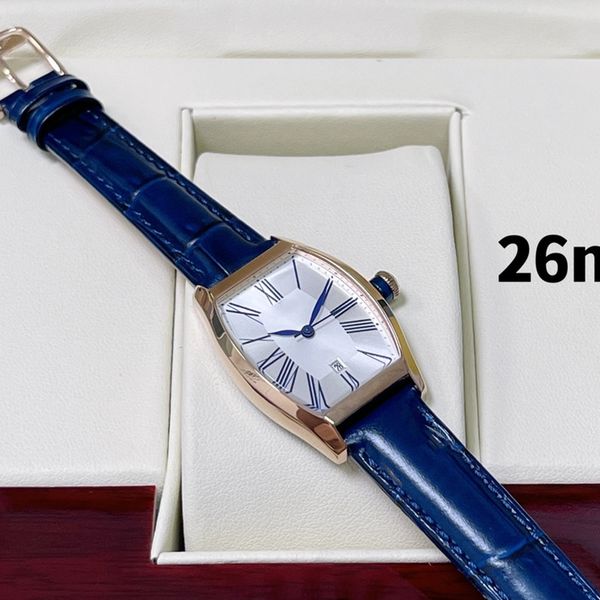 Классическая модная Quartz Женские часы 26 мм из нержавеющей стали кожаная полоса сапфировые зеркальные