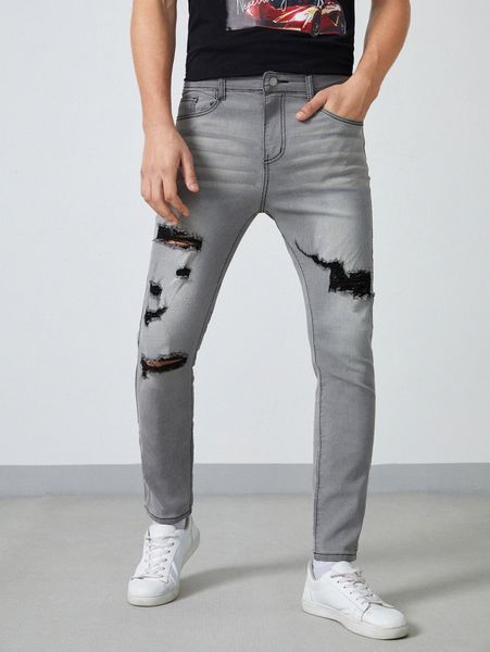 

men ripped skinny jeans x9uc#, Blue