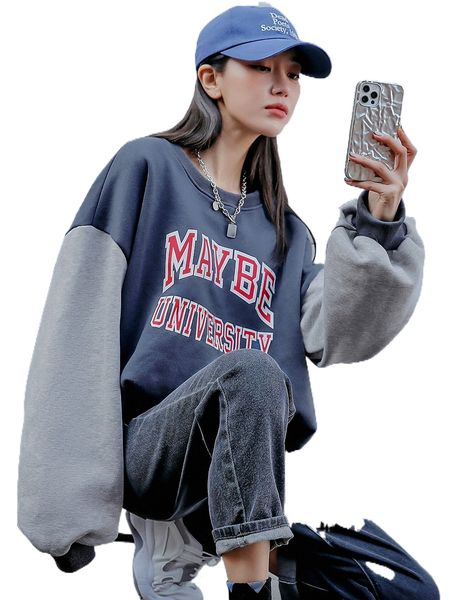 

dazy letter graphic drop shoulder two tone thermal lined sweatshirt p0ng#, Black