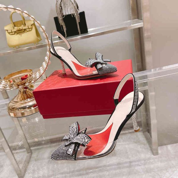 

dress shoes women's shoes silk pumps genuine leather sling high heels butterfly-knot crystal designer pointed toe, Black