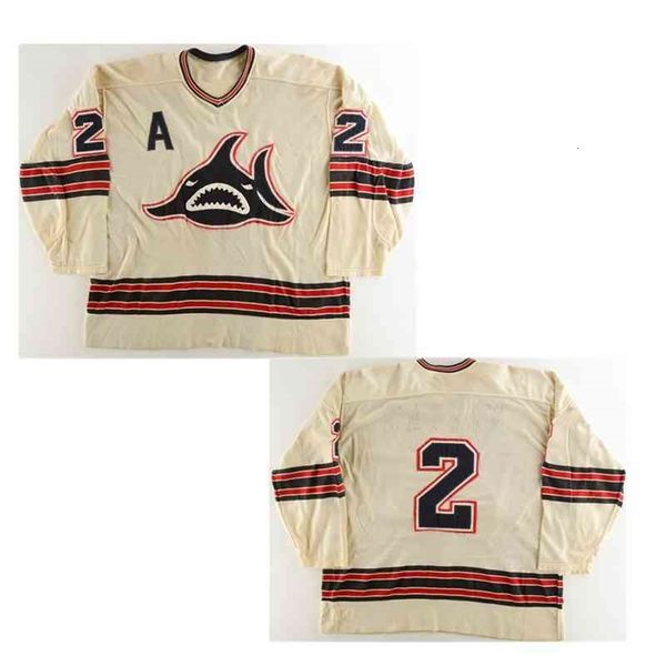 CeoCustom Vintage Herren 1972-74 Jim Watson WHA Los Angeles Sharks Game Worn Jersey Ron Garwasiuk Jim Niekamp Top-Qualität