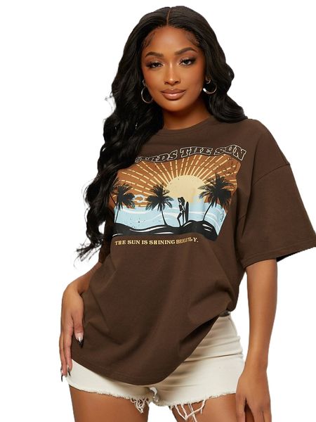 

sxy slogan graphic drop shoulder tee a2mo#, White