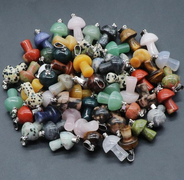 

mini mushroom natural stone carving charms pendant reiki healing crystals rose quartz pendants for necklace jewelry making, Bronze;silver