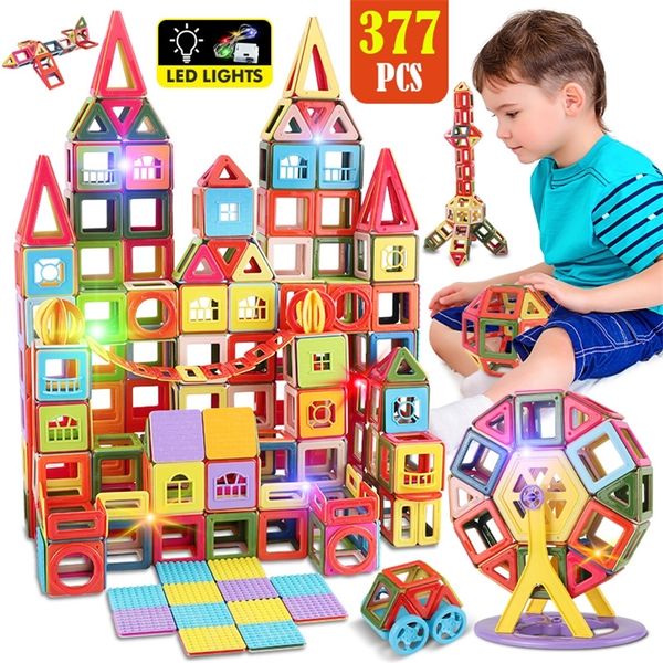 Alta qualità 11 377pcs grande formato costruzione magnetica set blocchi fai da te luci a led magnete designer mattoni giocattoli bambini 220715