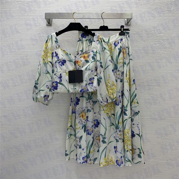 

floral letter print tube dress two piece for women high grade designer womens clothing high waist skirts, White