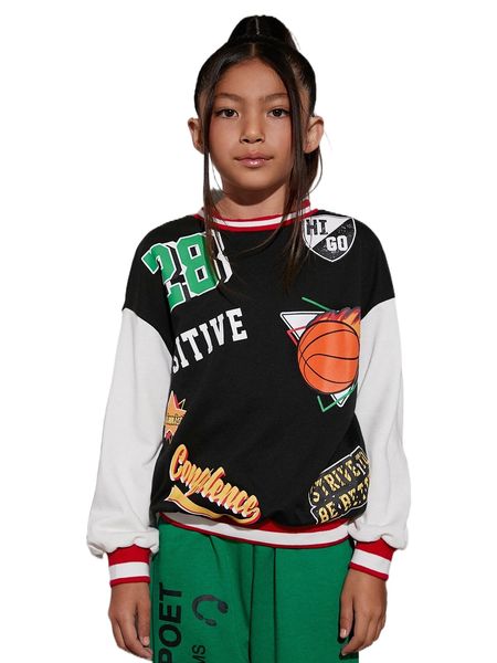 

girls letter graphic drop shoulder sweatshirt z47o#, Black;white