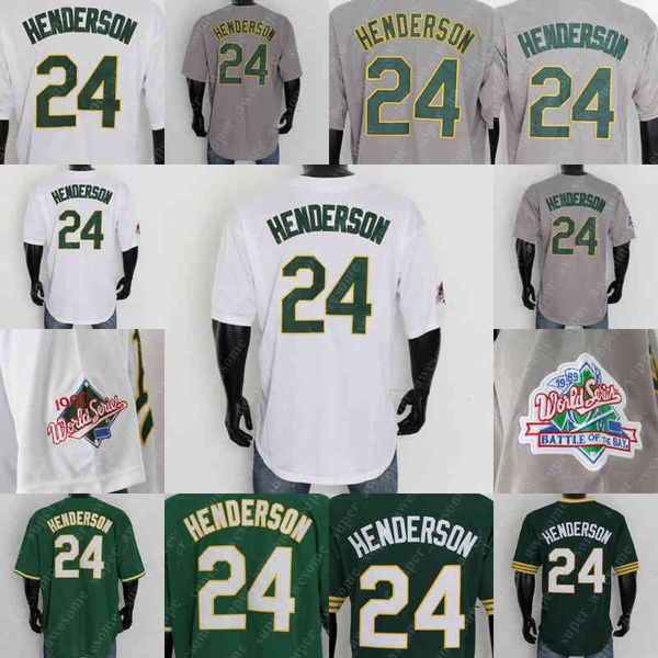

24 rickey henderson jersey 1989 1990 white gray green stitched, Black