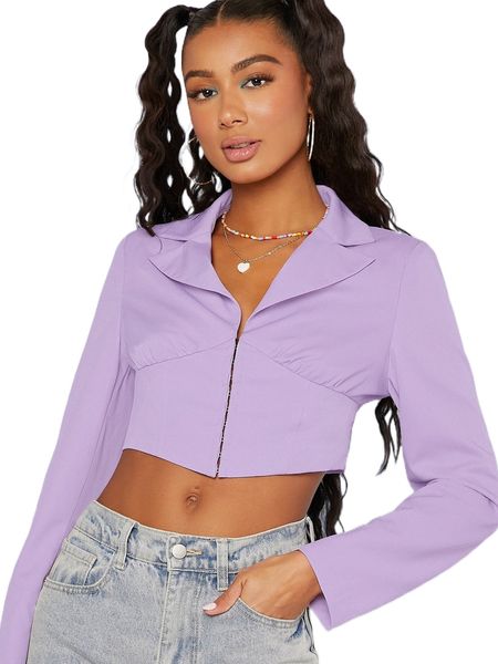 

solid hook and eye crop blouse 816l#, White