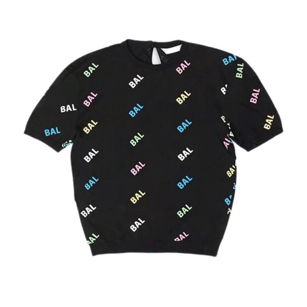 2022 Damen-Marken-T-Shirt aus Strick, Designer-Oberteile mit mehrfarbigem Buchstabenmuster, Mädchen, Mailand, Laufsteg, kurzes Designer-Crop-Top-T-Shirt, High-End-Viskose-Stretch-Pullover-Shirts
