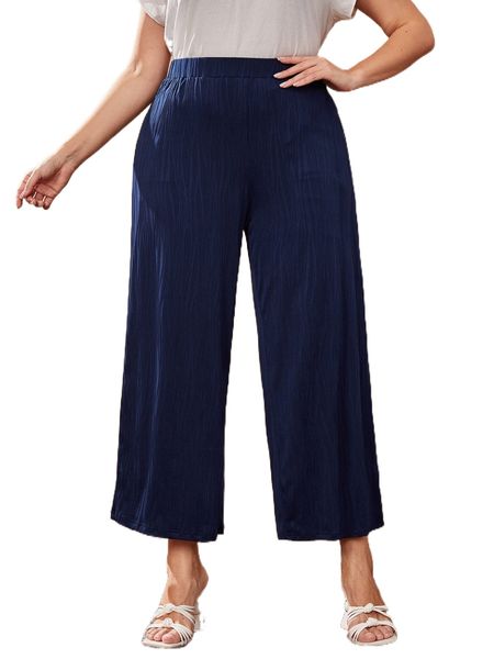 

plus solid wide leg pants 53mc#, Black