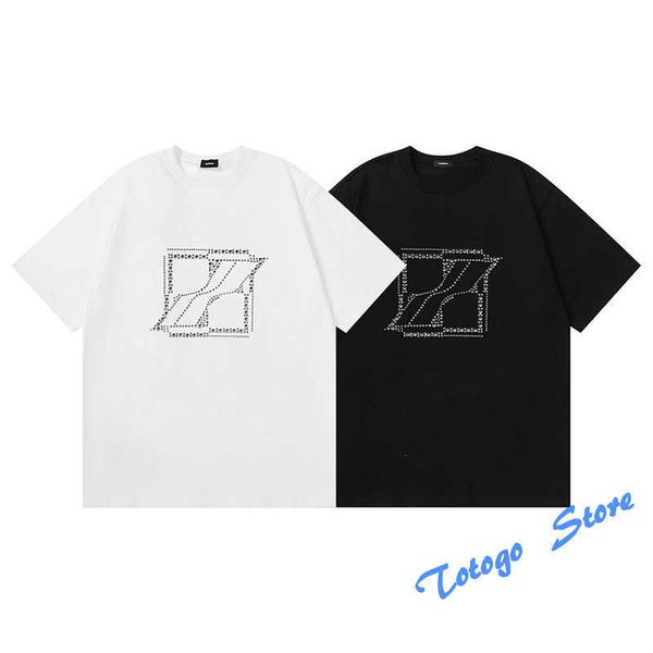 

welldone t-shirt men woman letter pearl drill square stereoscopic bead oversize o-neck fashion washed we11done, White;black