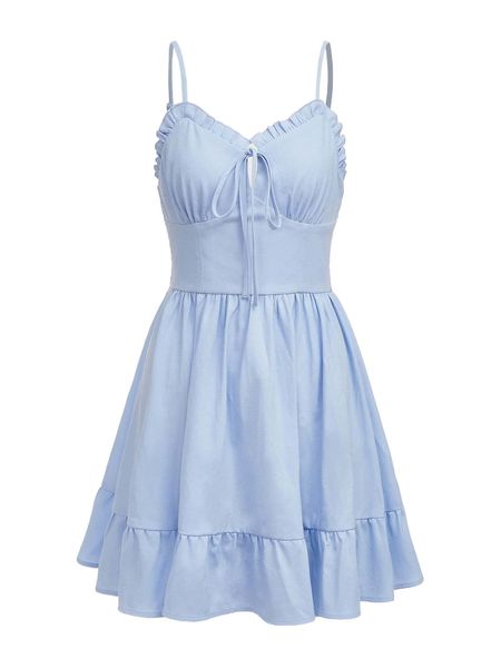 

frill trim tie front cami dress v41r#, Black;gray