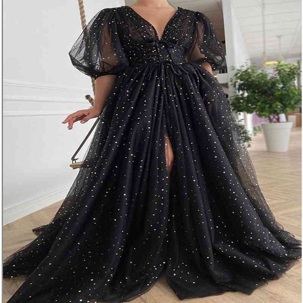 

casual dresses 2022 summer women's wave point long skirt v-neck lantern sleeve bright mesh dress 7su5, Black;gray