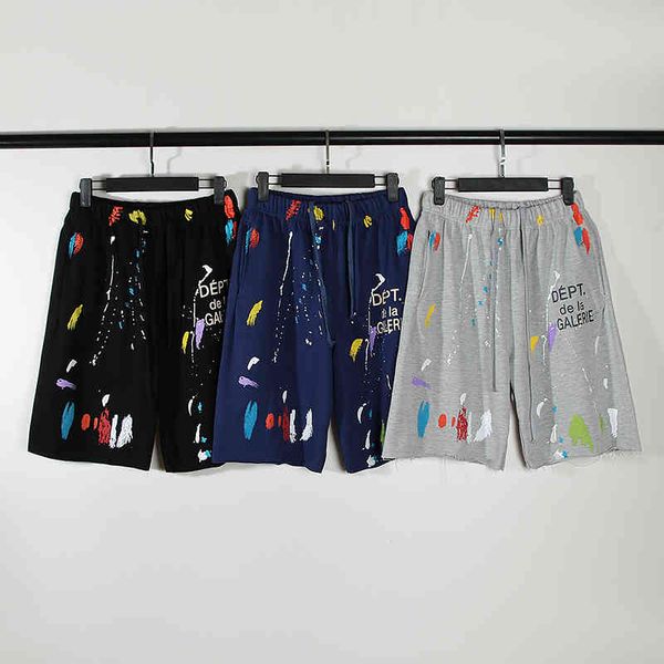 

designer gallerydepts shorts american street summer casual ink splashing graffiti loose cotton sports 5-point shorts, White;black