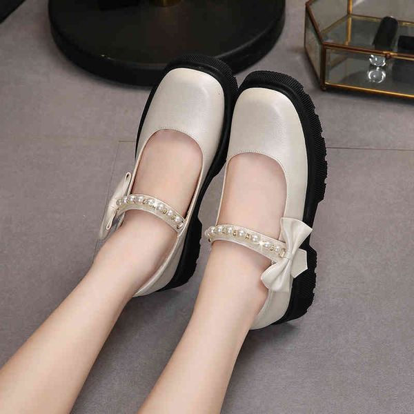 

dress shoes small leather shoes women's shallow mouth versatile bow flat sole single mary jane leffer 70lm, Black
