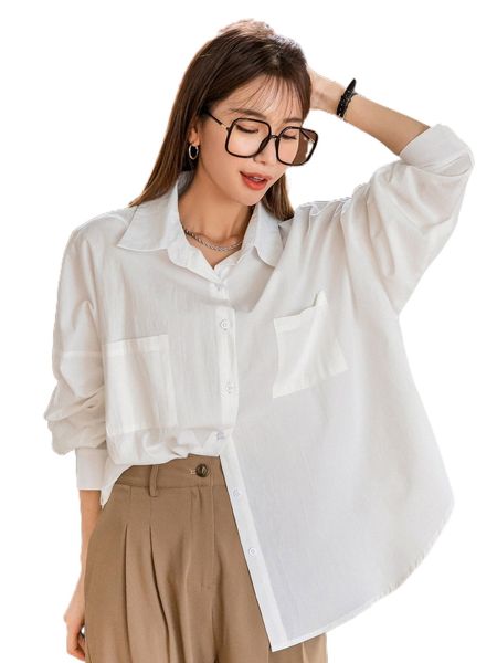 

dazy pocket patched drop shoulder blouse l5wb#, White