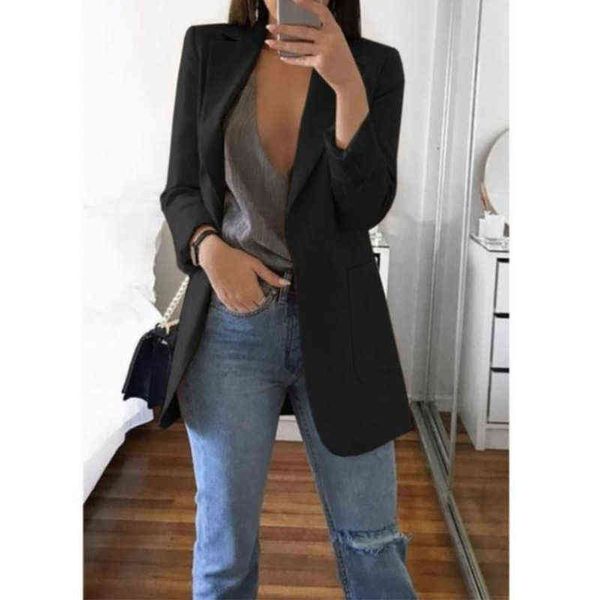 

autumn and winter solid color long sleeve fashion lapel slim cardigan temperament suit coat for women l220714, White;black