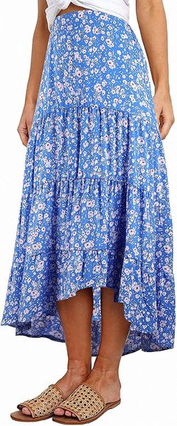

ditzy floral skirt midi boho elastic high waist skirt a-line long vintage skirts for women pleated skirt e2gf#, White;black