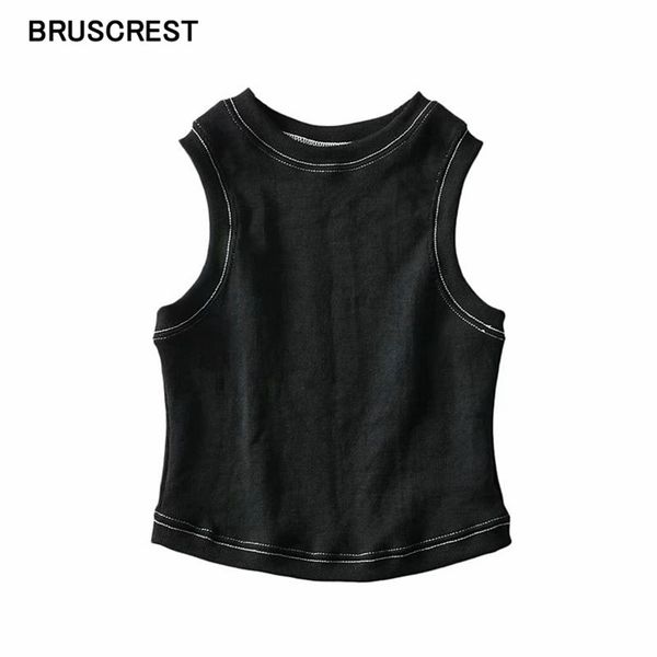 

white crop women summer basic tank cute ped black vintage streetwear korean 220316