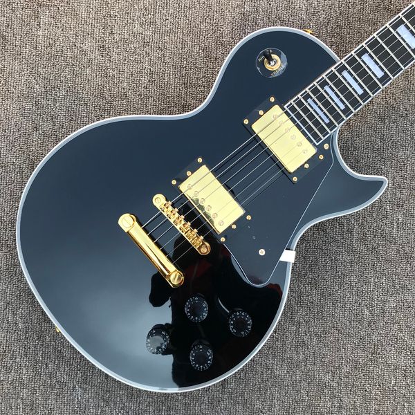 

custom lp electric guitar, gole hardware, 2 pickups, rosewood fingerboard, black solid mahogany body guitar, 003