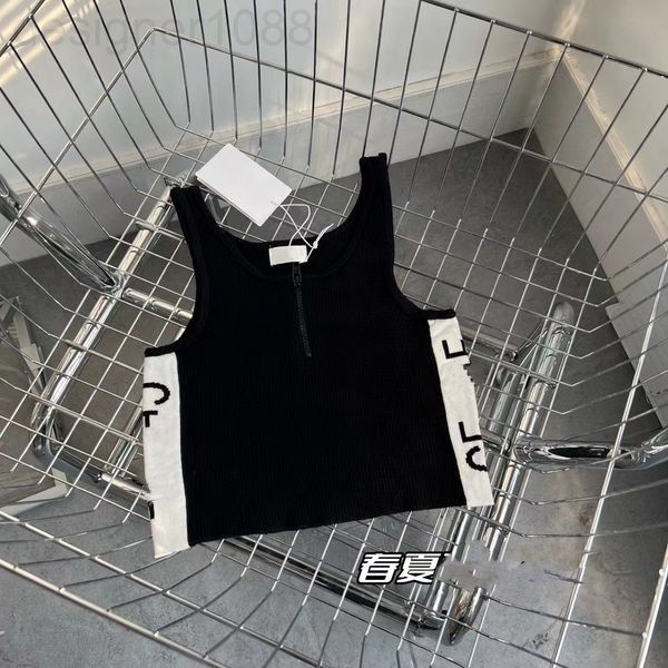 

women's tanks & camis designer spring / summer 22 new style side ce letter color blocking jacquard fashion semi zipper short aging knit, White