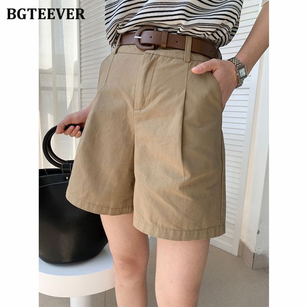 

casual chic loose female shorts high waist belted sashes wide leg shorts for women 2021 summer ladies solid shorts, White;black