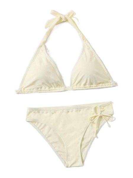 

plain contrast lace lace up bikini swimsuit i8jv#, White;black