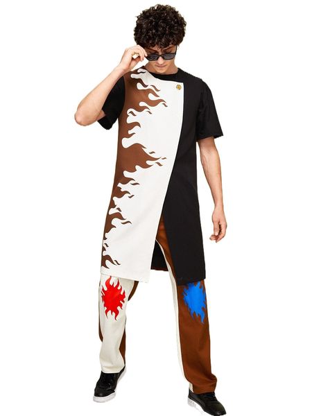 

x rare casualty men color block fire print coat q4dy#, Black;brown