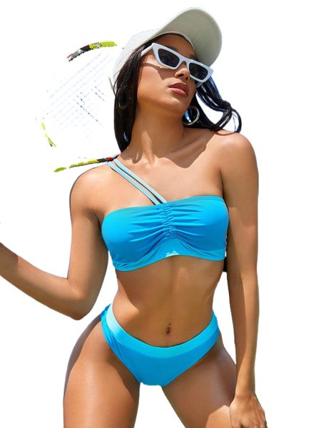

colorblock drawstring bikini swimsuit l72q#, White;black