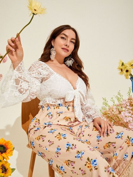 

plus bell sleeve tie front lace i4rj#, Black