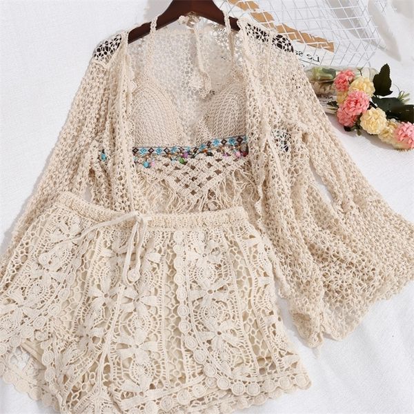 

3pc sets women three piece outfits for holiday summer beach suit seaside set 220509, White
