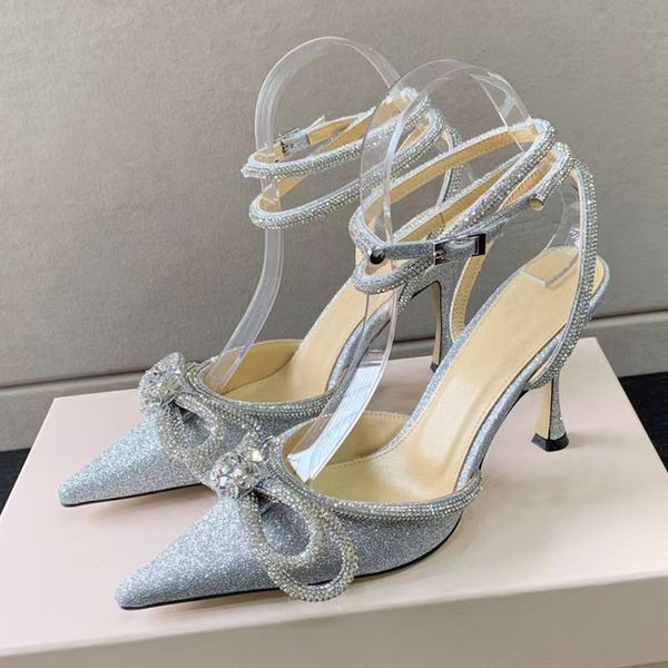 

pointed toe heels sandals pumps crystal embellished rhinestones evening spools women's high heels luxury designer dress shoes ankle str, Black