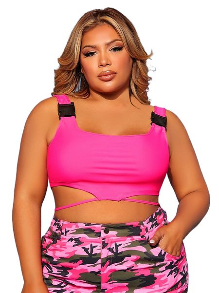 

sxy plus release buckled detail cut out crop tank o7hs#, Black